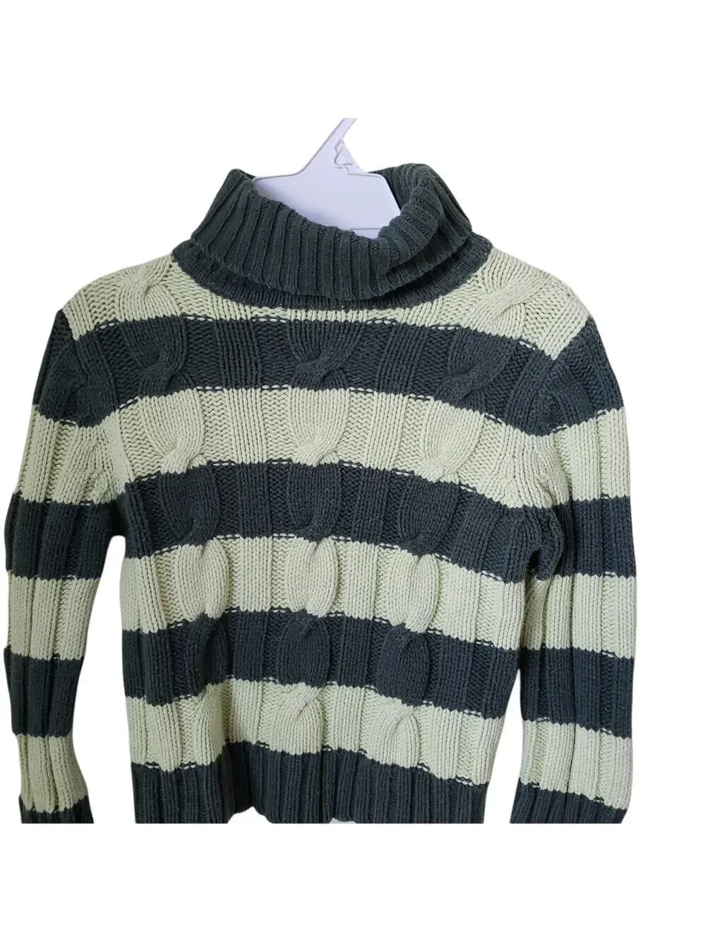 Girl's Green Striped ‎ Turtle Neck Knit Sweater Size Small (5/6)